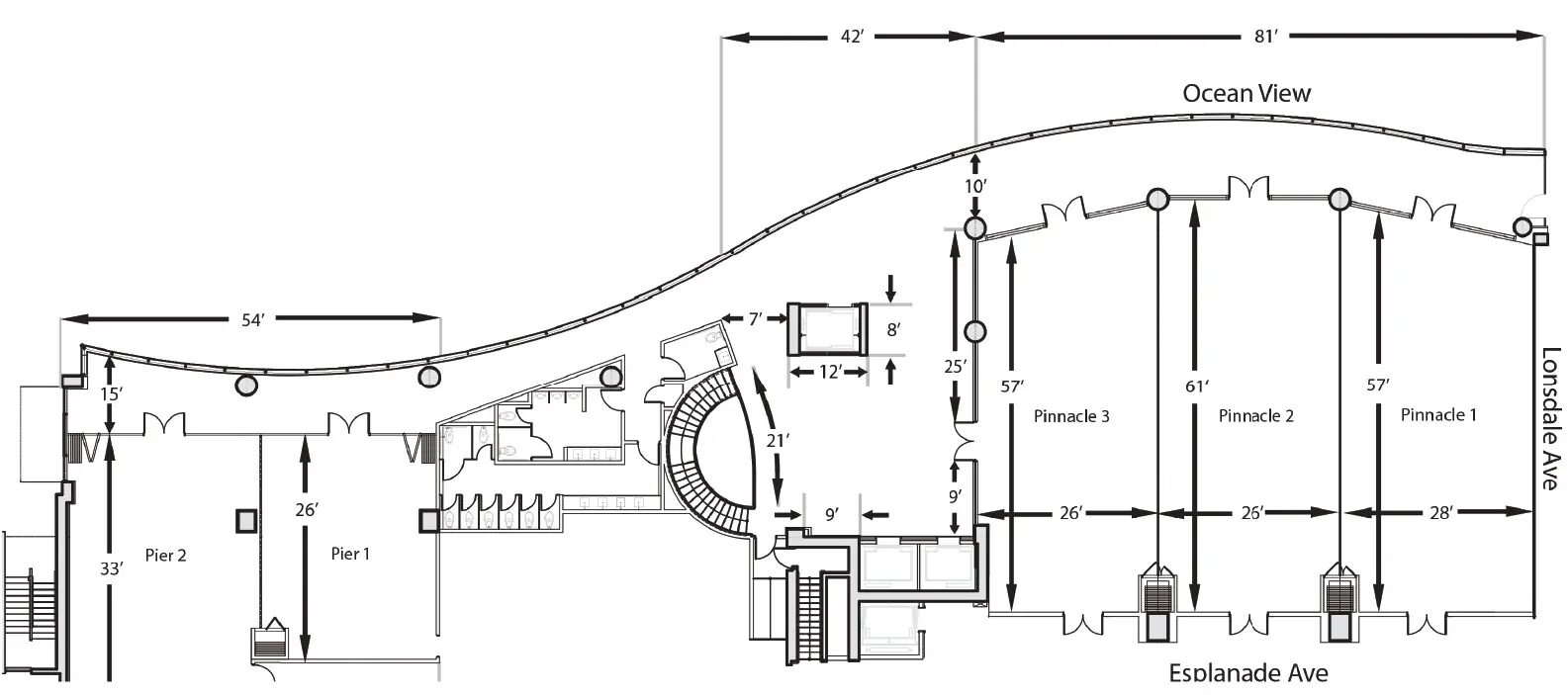 Pinnacle Ballroom floor plan with room dimensions